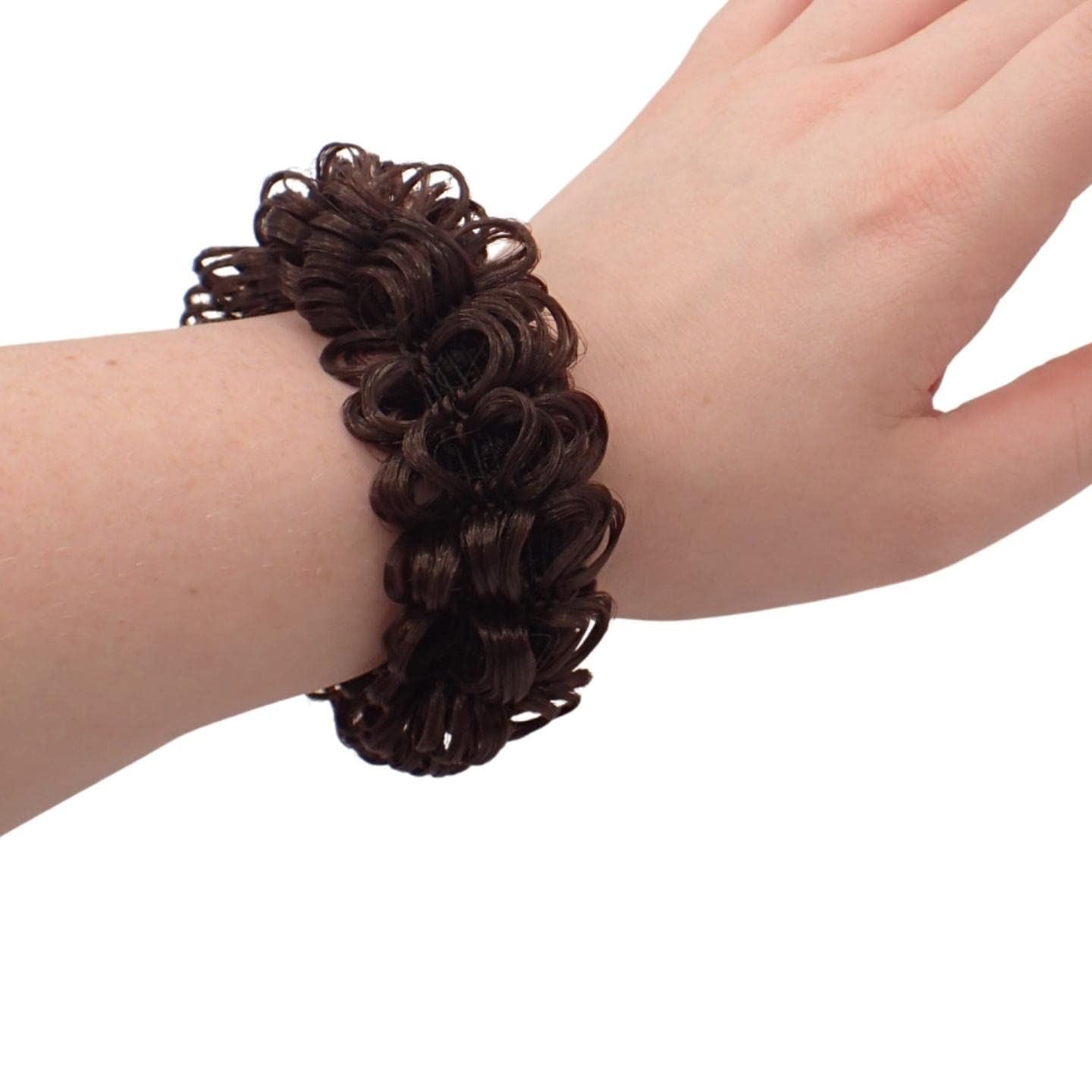 2pcs Synthetic Hair Scrunchie Bun Cover, Faux Curly Hair Bun Maker Scrunchy, Realistic Natural Hair Bands for Women & Girls, Perfect for School or Work